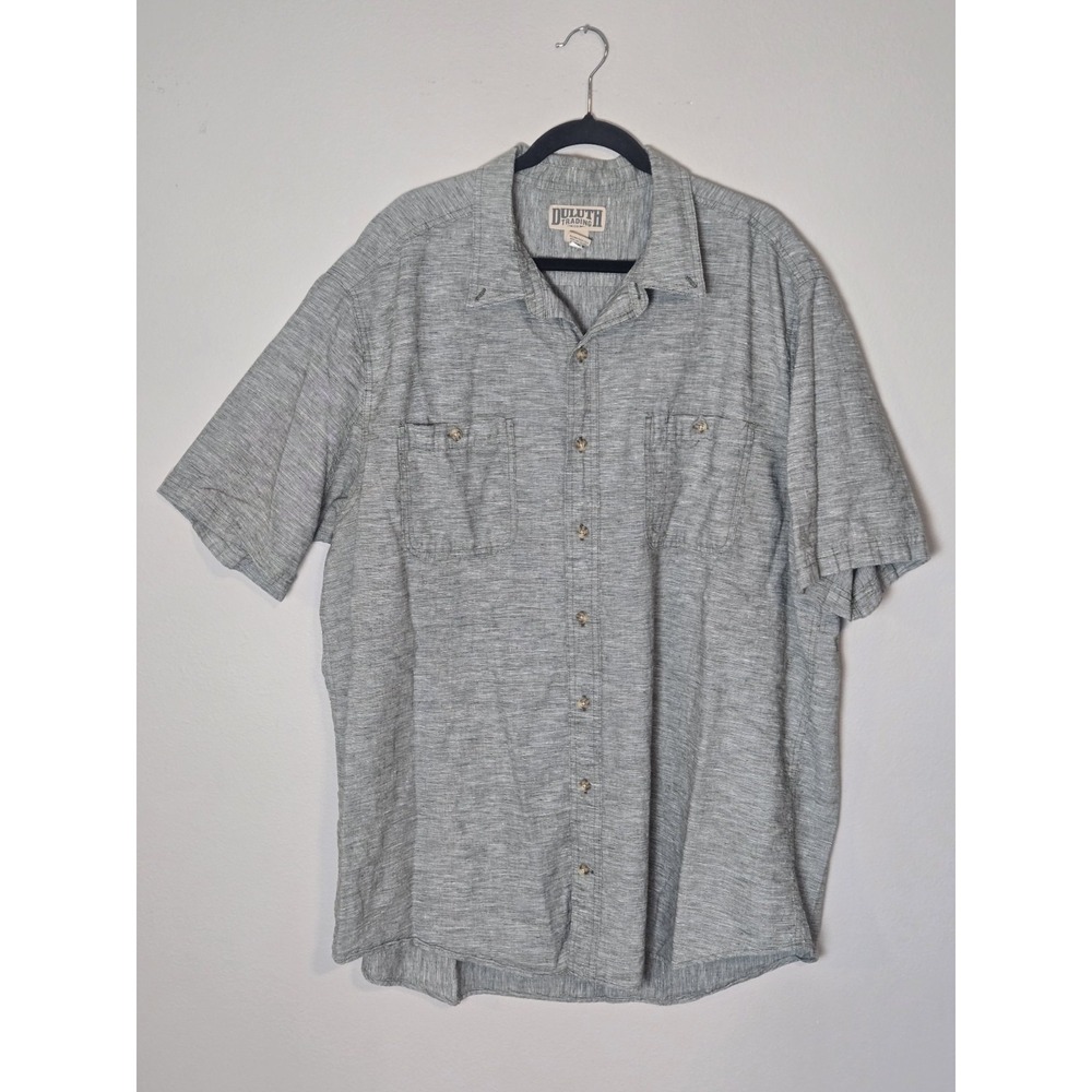 Duluth Trading Shirt Mens 2XLT Gray Hemp Cotton Blend Short Sleeve Button Up